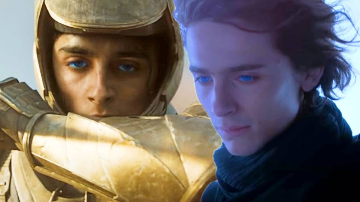 Timothée Chalamet som Paul Atreides med blå Fremen-ögon