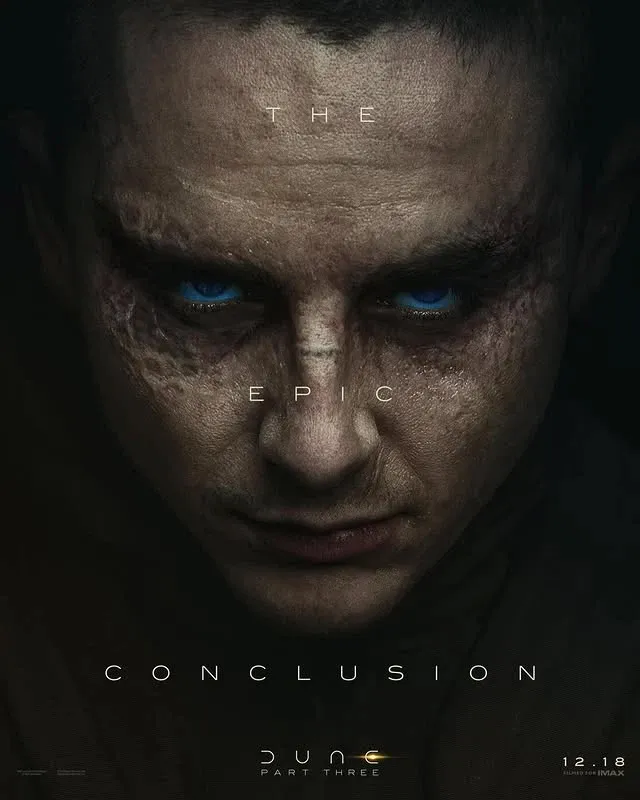 Dune 3 officiell teaser poster med sand och stiliserad ikonografi