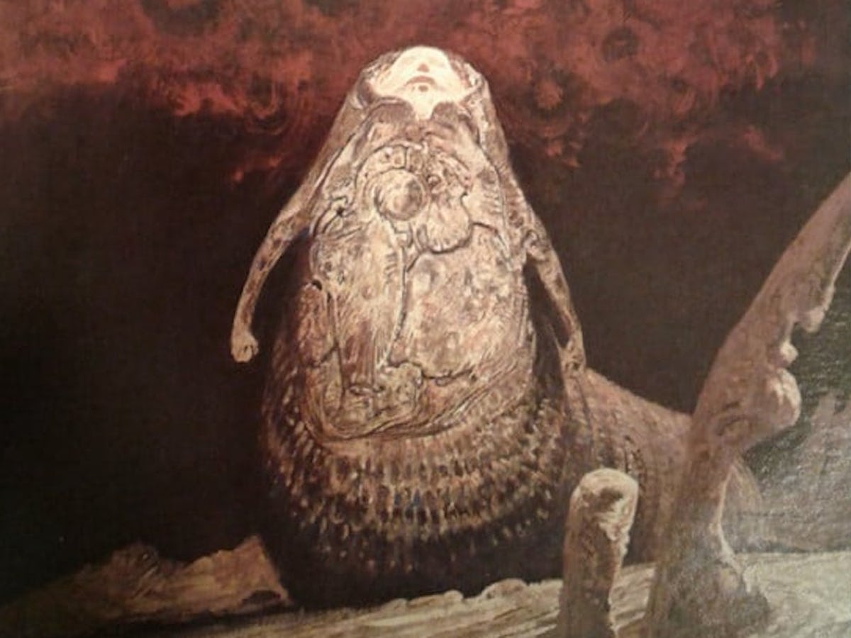 Konstnärlig tolkning av Dune: God Emperor of Dune med en silhuett av Leto II