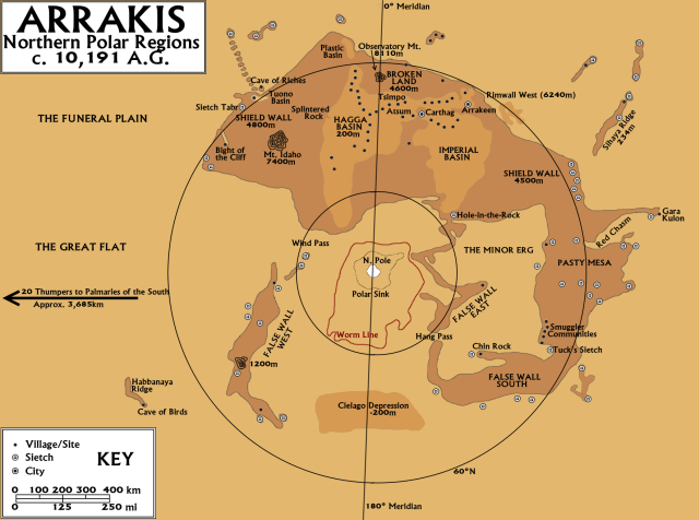Karta över Arrakis och politiska fraktioner