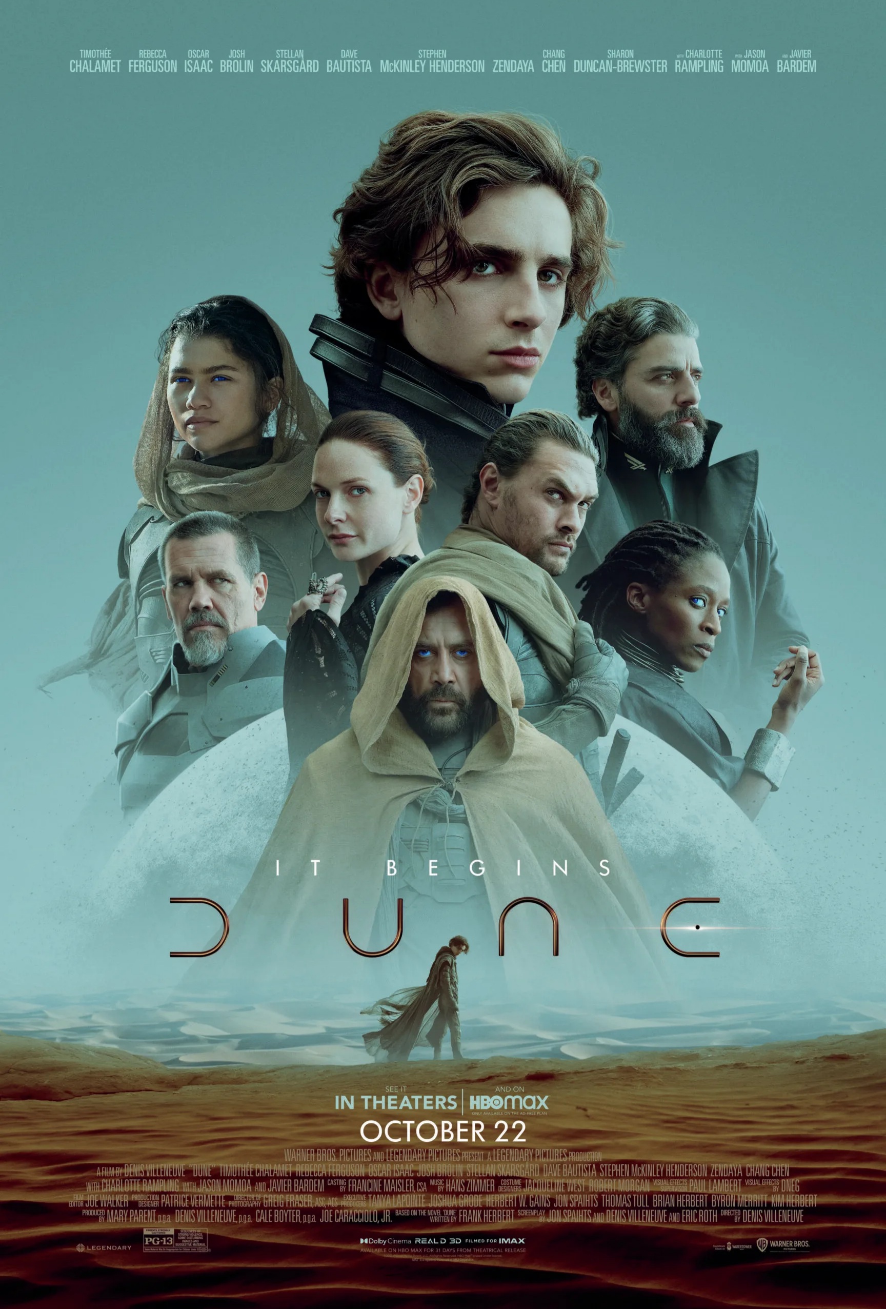 Dune 2021 film poster visande Timothée Chalamet som Paul Atreides på planeten Arrakis