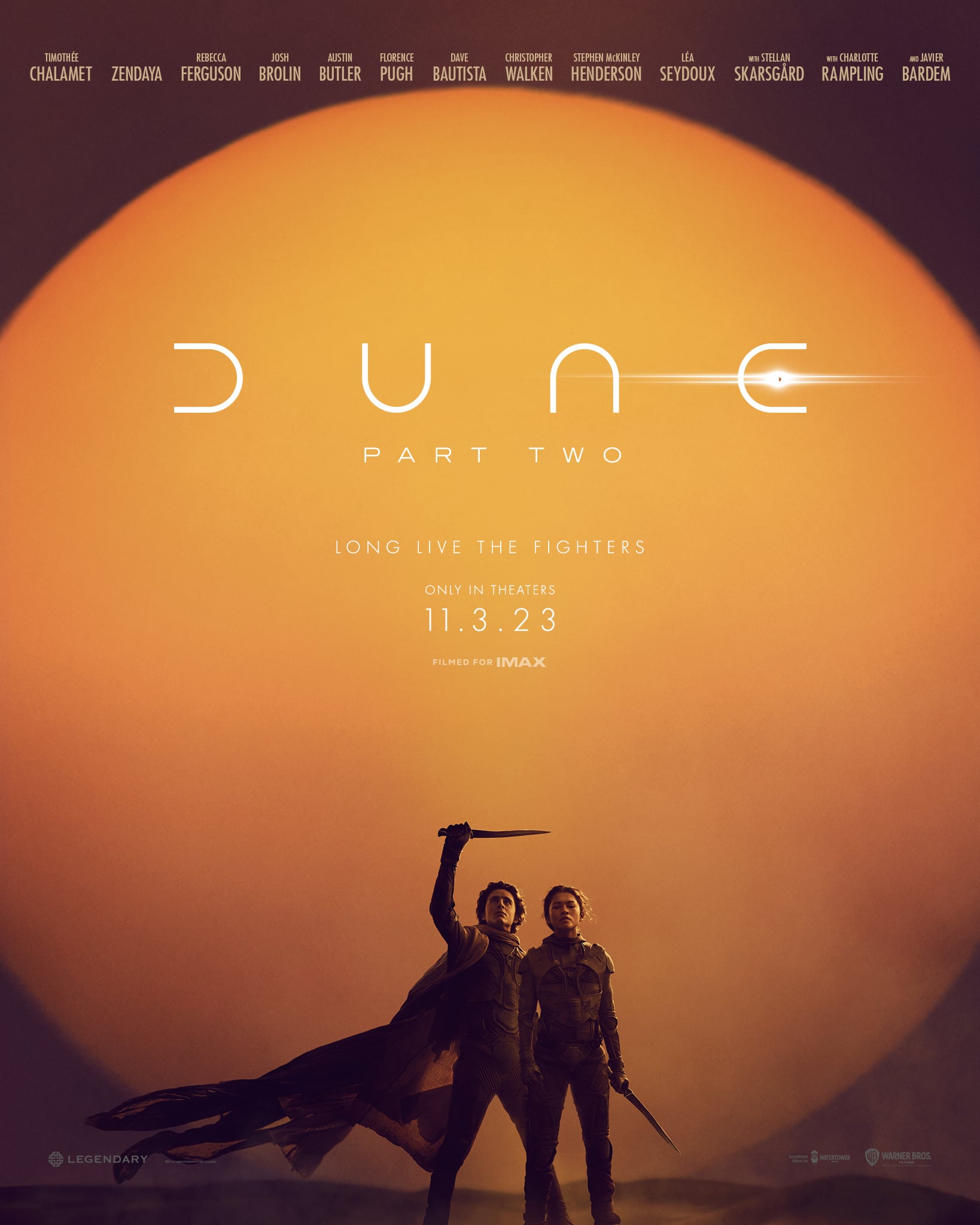 Dune Part Two poster med Paul Atreides och Chani i öknen på Arrakis